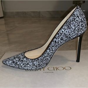 Jimmy Choi Romy 100 Black And white  Glitter Pumps🔥